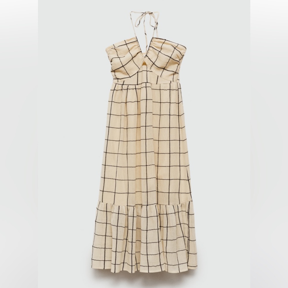 Mango Cream and Black Checkered Dress